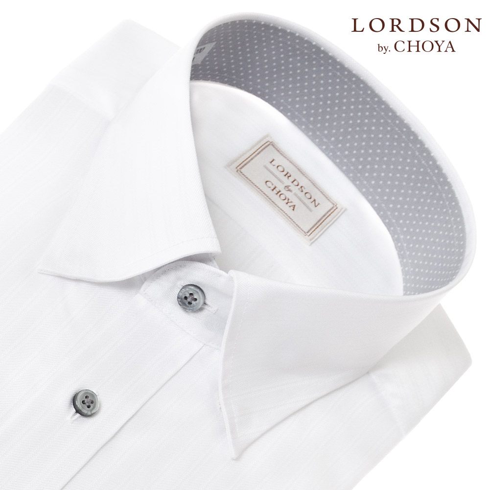 LORDSON by CHOYA 長袖 ワイシャツ メンズ 形態安定加工 白ドビーストライプ ホワイト スナップダウン 綿100％ CH_2401FS｜ss1946｜02
