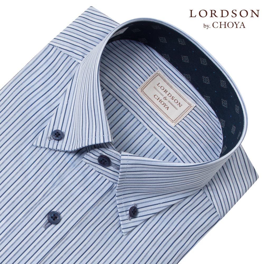 LORDSON by CHOYA 長袖 ワイシャツ メンズ 形態安定加工 ブルー 青 ストライプ ボ【COD853-450】 LORDSON by CHOYA 長袖 ワイシャツ メンズ 形態安定加工 ブルー 青