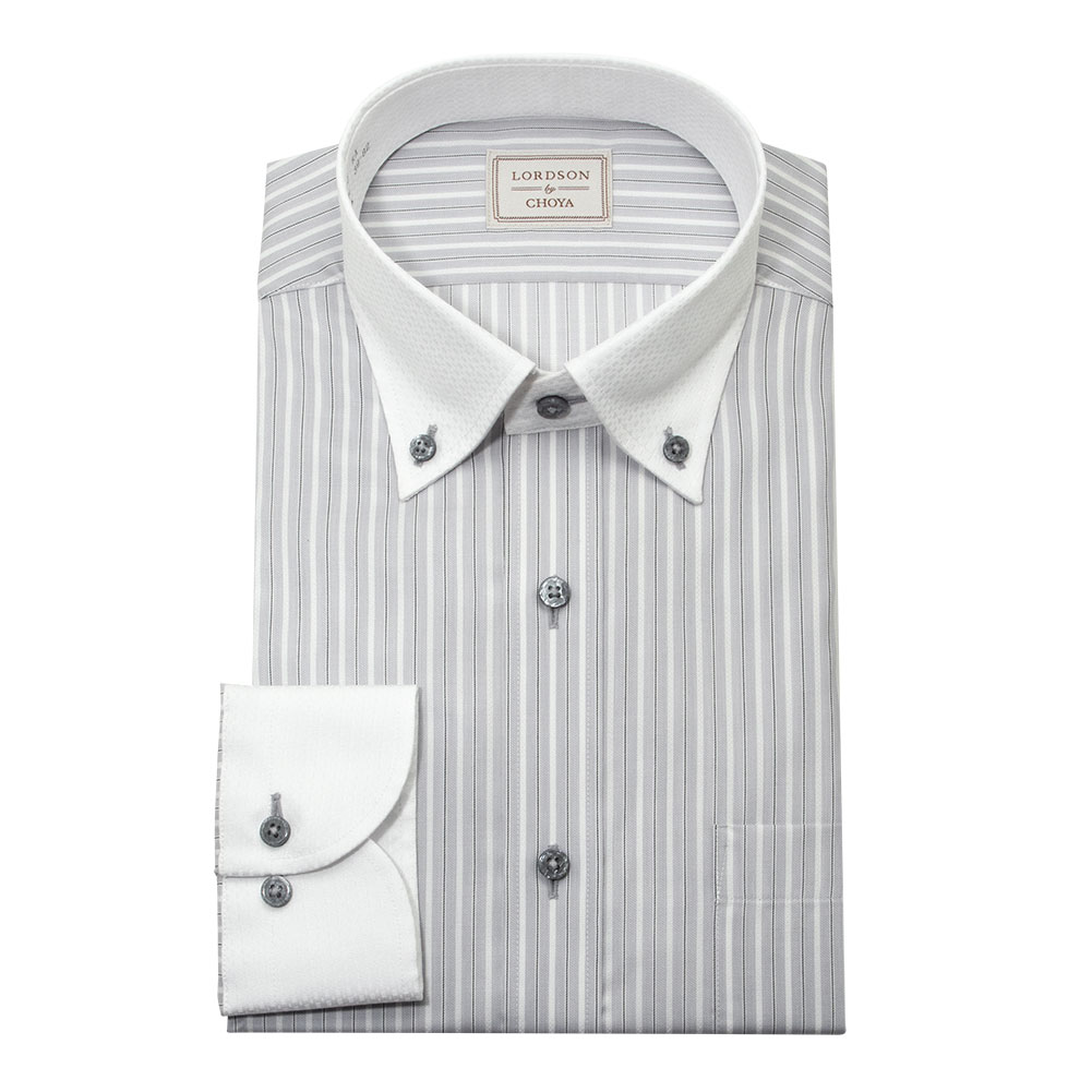 LORDSON by CHOYA ロードソン 長袖 ワイシャツ メンズ 形態安定加工 グレー ストラ【COD932-480】 LORDSON by CHOYA ロードソン 長袖 ワイシャツ メンズ 形態安定加工
