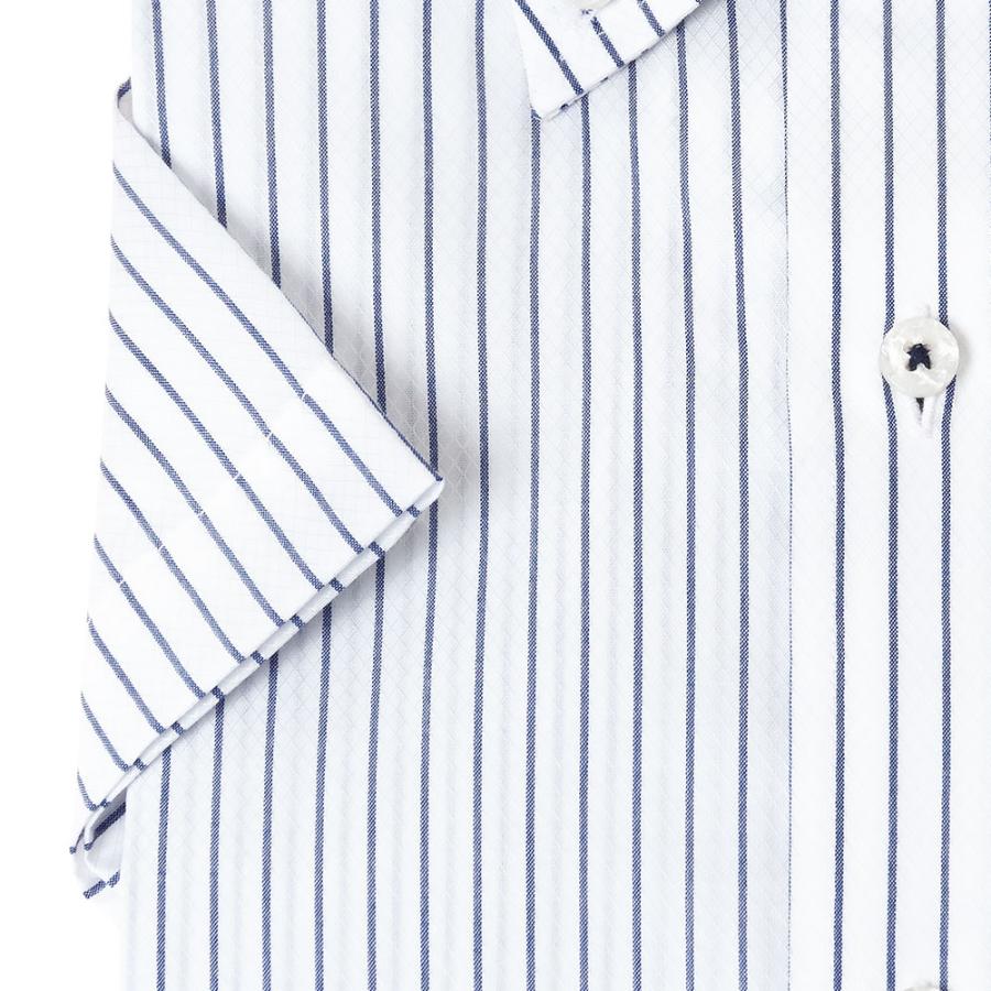 LORDSON By CHOYA 半袖 ワイシャツ メンズ 夏 形態安定加工 ネイビー ブルー ストライプ ボタンダウン |綿10 ワイシャツ 