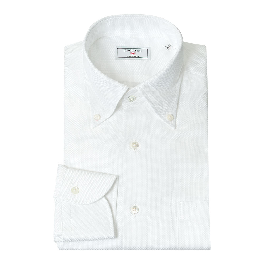 長袖 ワイシャツ メンズ  綿100% 日本製生地 日本縫製 春夏秋冬 ホワイト 白 ドビー ボタン【CVD842-200】 CHOYA 1886 長袖 ワイシャツ メンズ 綿100% 日本製生地 日本縫製 春夏