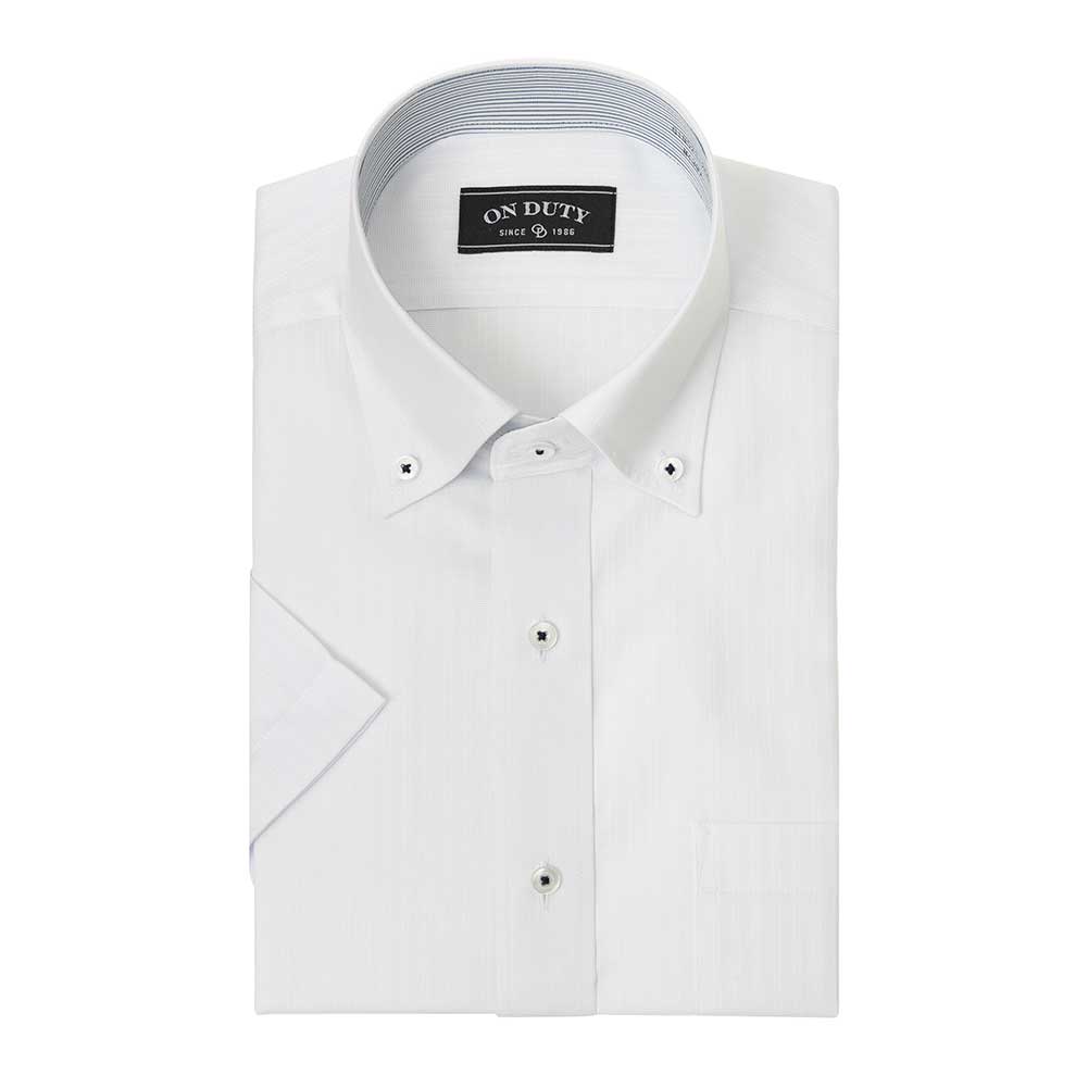 送料無料 ワイシャツ メンズ クールビズ 半袖 形態安定 接触冷感 ボタンダウン ホワイト ドビーストライプ｜ss1946