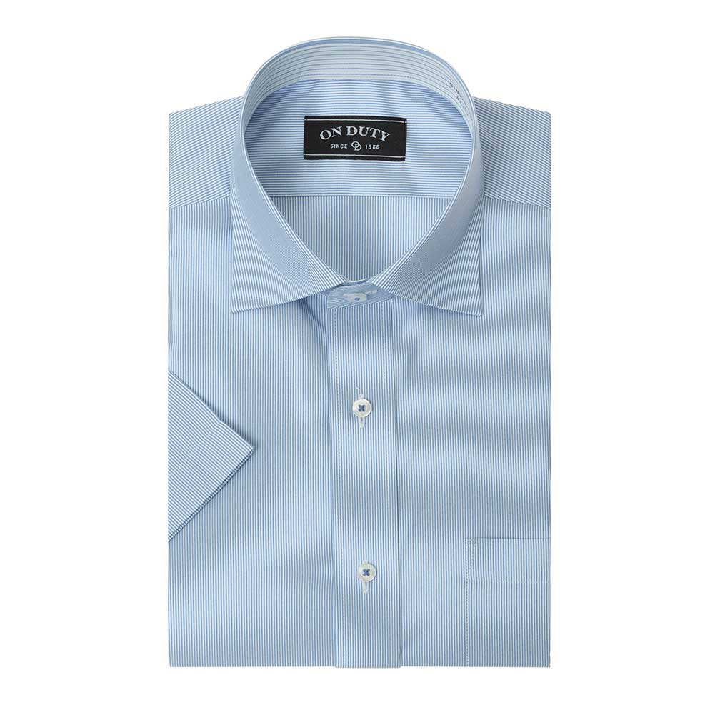 送料無料 ワイシャツ メンズ クールビズ 半袖 形態安定 接触冷感 ワイドカラー ブルー ストライプ｜ss1946