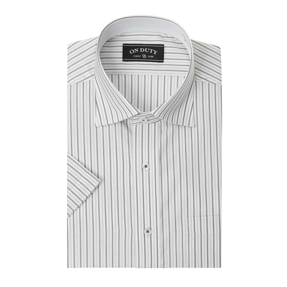 送料無料 ワイシャツ メンズ クールビズ 半袖 形態安定 接触冷感 ワイドカラー グレー ストライプ｜ss1946