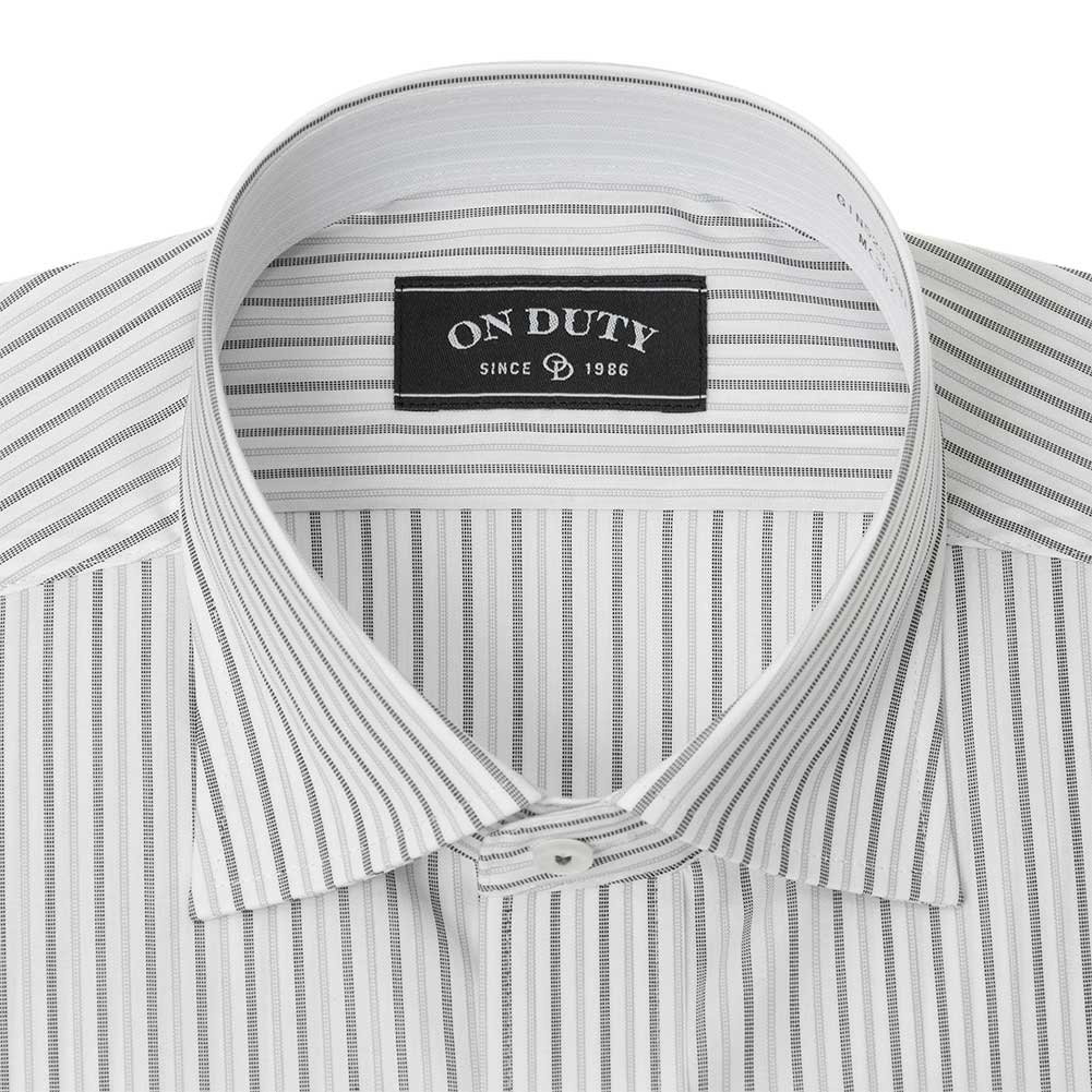 送料無料 ワイシャツ メンズ クールビズ 半袖 形態安定 接触冷感 ワイドカラー グレー ストライプ｜ss1946｜02