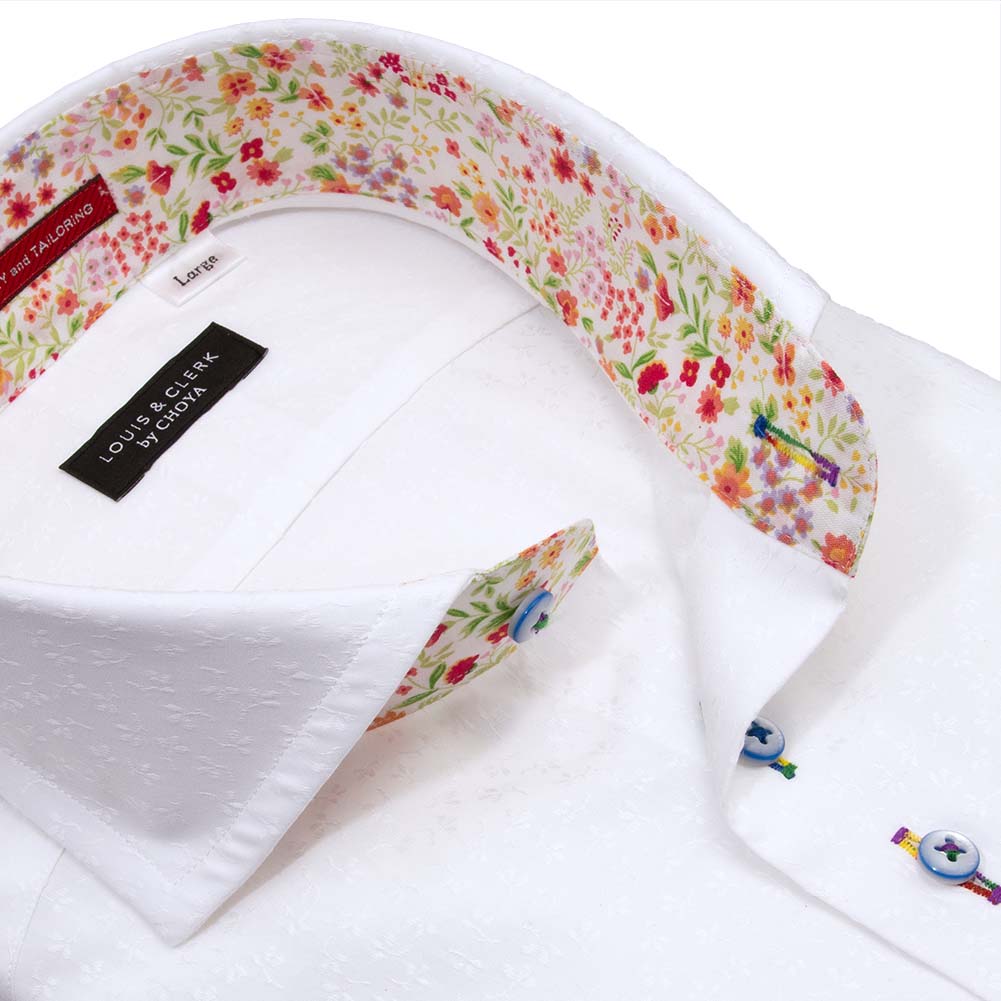 国産 長袖 綿100% ドレスシャツ レギュラーフィット カッタウェイ ホワイト ジャガード織 数式【RLD593-900】 LOUIS&CLERK（ルイスアンドクラーク） 国産 長袖 綿100% ドレスシャツ