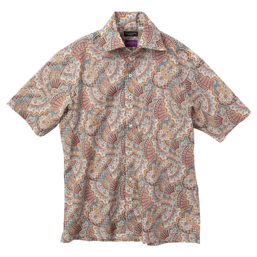 国産半袖ドレスシャツ レギュラーフィット イタリアンカラー 綿100 ブラウン ペイズリー 胸ポケッ【RLN901-825】 LOUIS&CLERK（ルイスアンドクラーク） 半袖ドレスシャツ レギュラー