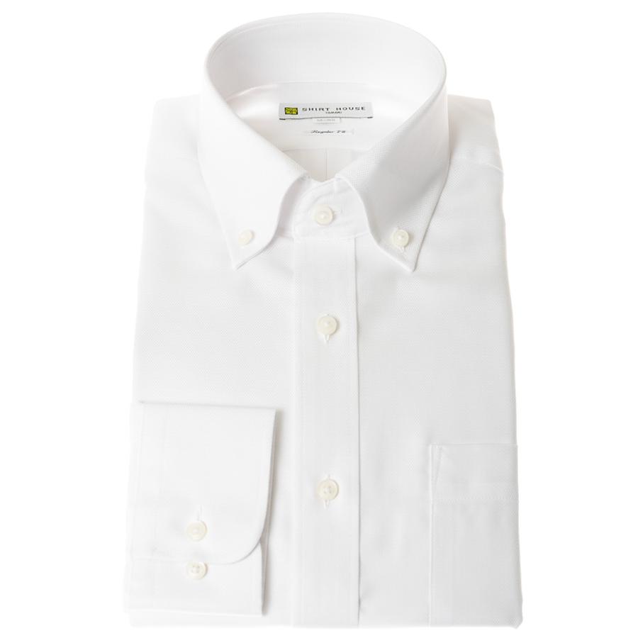 ワイシャツ ノーアイロン ノンアイロン 綿100％ 形態安定 長袖 ホワイト 白 オックスフォード ボタンダウン ホワイト 標準 シャツハウス SH_2401FS｜ss1946