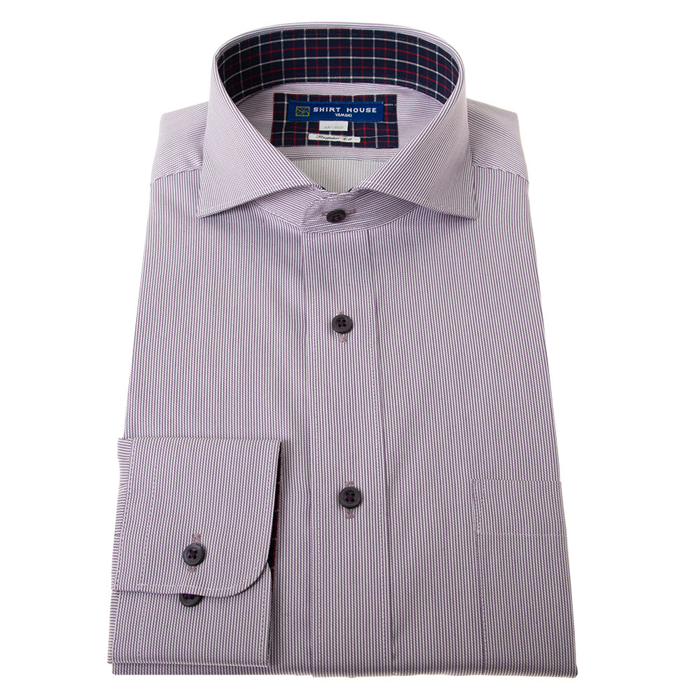 ワイシャツ 形態安定 長袖 パープルストライプ 紫 カッタウェイ 標準 シャツハウス メンズ ドレスシャツ   SH2404ft SH_24FA｜ss1946