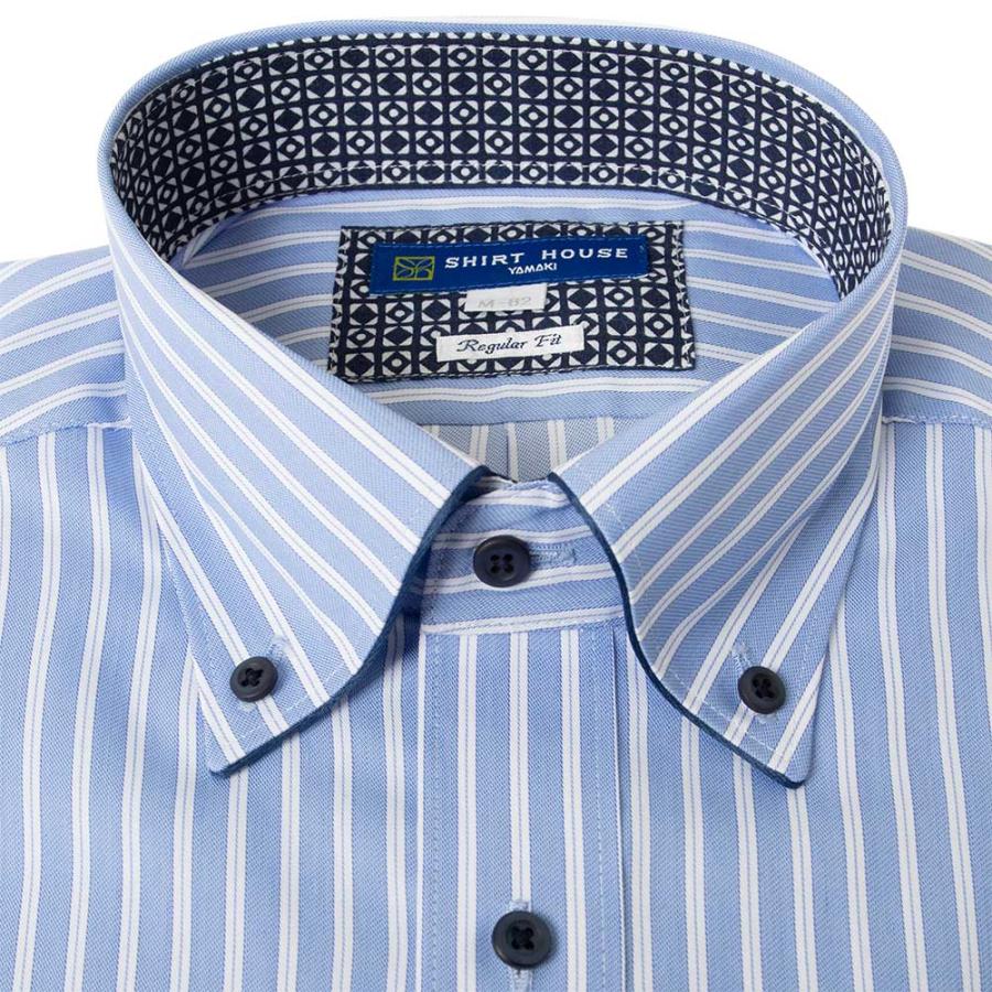ワイシャツ 形態安定 長袖 ブルーストライプ 青 ボタンダウン 標準 シャツハウス メンズ ドレスシャツ  SH2404ft SH_24FA｜ss1946｜06