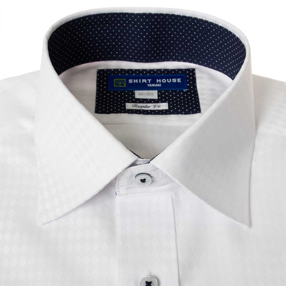ワイシャツ 形態安定 長袖 白ドビー ホワイト ダイヤ柄 ワイドカラー 標準 シャツハウス メンズ ドレスシャツ SH_24FA｜ss1946｜06