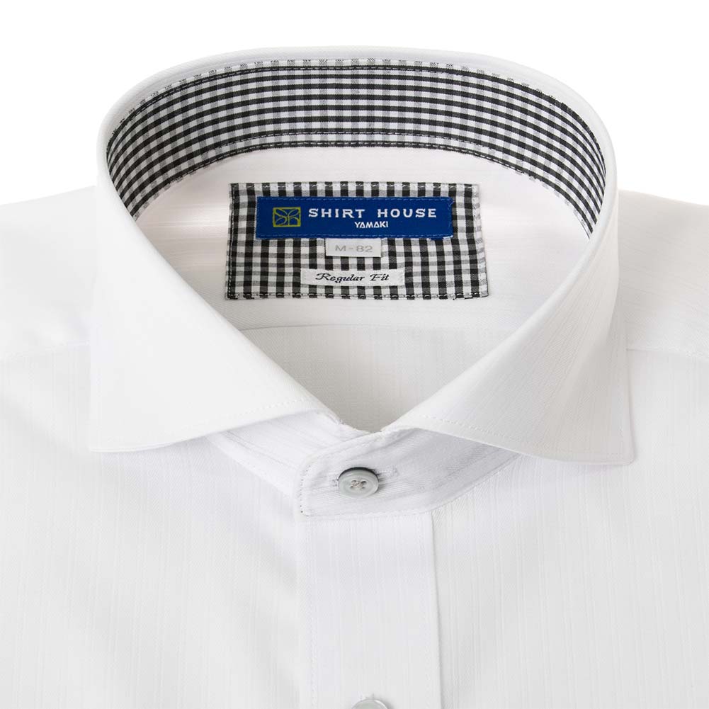 ワイシャツ 形態安定 長袖 ホワイト 白ドビーストライプ カッタウェイ 標準 シャツハウス メンズ ドレスシャツ｜ss1946｜02