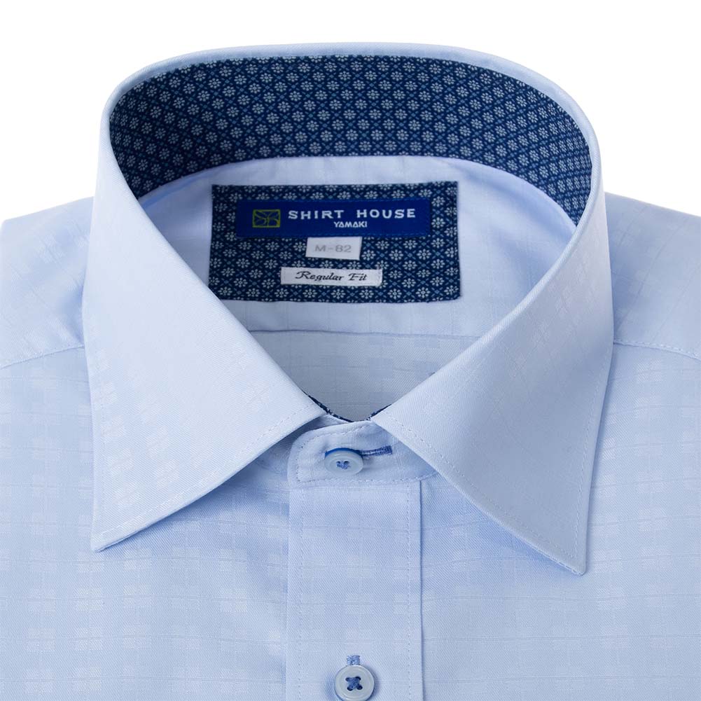 ワイシャツ 形態安定 長袖 ブルー ドビーチェック ワイドカラー 標準 シャツハウス メンズ ドレスシャツ SH_24FA｜ss1946｜02