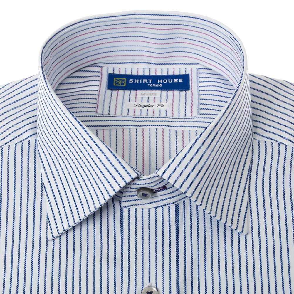 ワイシャツ 形態安定 長袖 ブルー ストライプ ワイドカラー 標準 シャツハウス メンズ ドレスシャツ  SH2404ft SH_24FA｜ss1946｜02