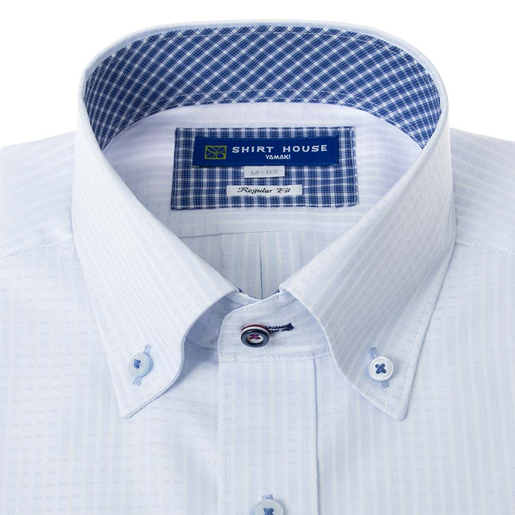 ワイシャツ 形態安定 長袖 ブルーグレー チェック ボタンダウン 標準 シャツハウス メンズ ドレスシャツ｜ss1946｜02