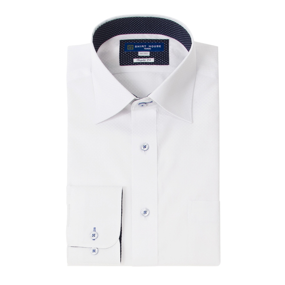 ワイシャツ 形態安定 長袖 ホワイト 白ドビーチェック ワイドカラー 標準 シャツハウス メンズ ドレスシャツ SH_2401FS SH_24FA｜ss1946