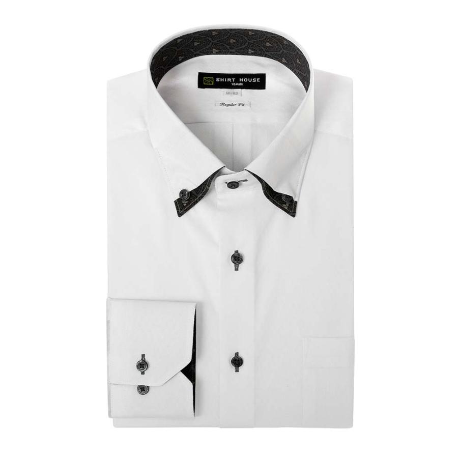 ワイシャツ 形態安定 長袖 ホワイト 白 ドビー ボタンダウン 標準 レギュラー フィット シャツハウス メンズ ドレスシャツ｜ss1946