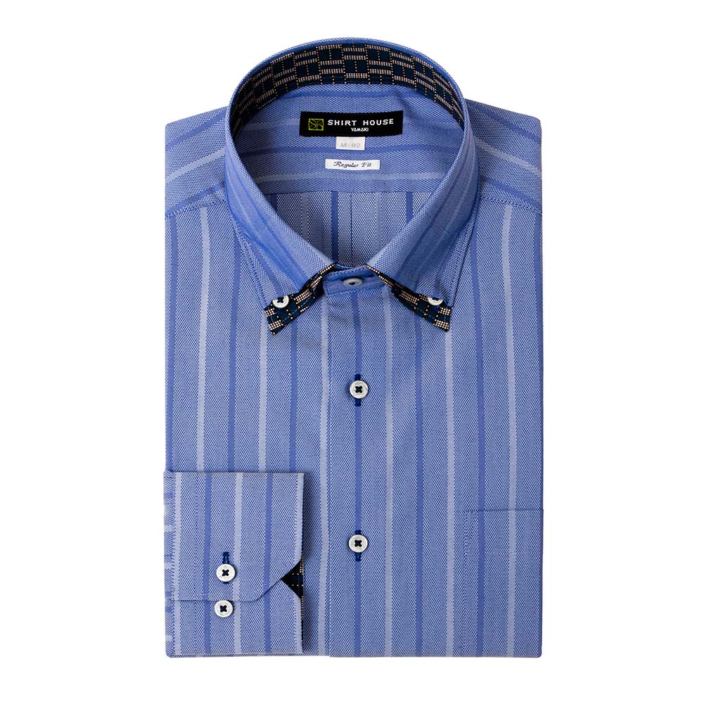 ワイシャツ 形態安定 長袖 ネイビー 紺 ボタンダウン 標準 レギュラー フィット シャツハウス メンズ ドレスシャツ  SH2404ft｜ss1946