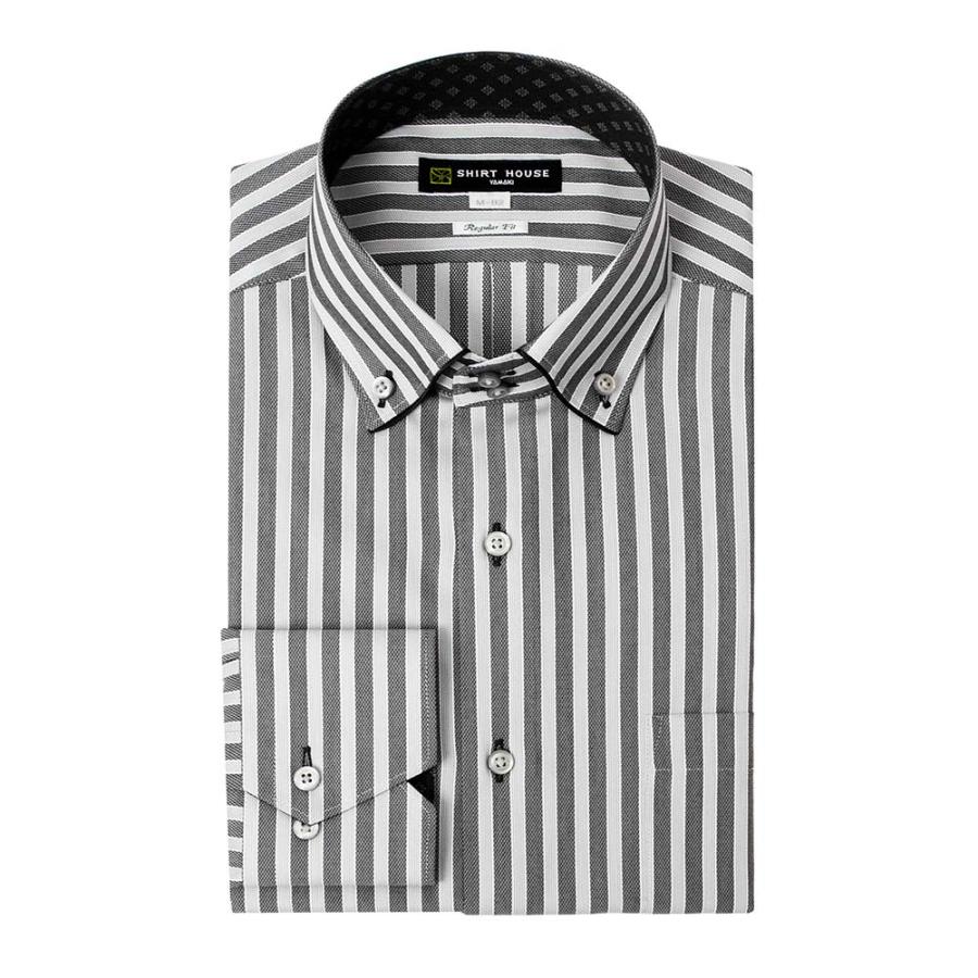 ワイシャツ 形態安定 長袖 グレー ストライプ ボタンダウン 標準 レギュラー フィット シャツハウス メンズ ドレスシャツ SH_24FA｜ss1946