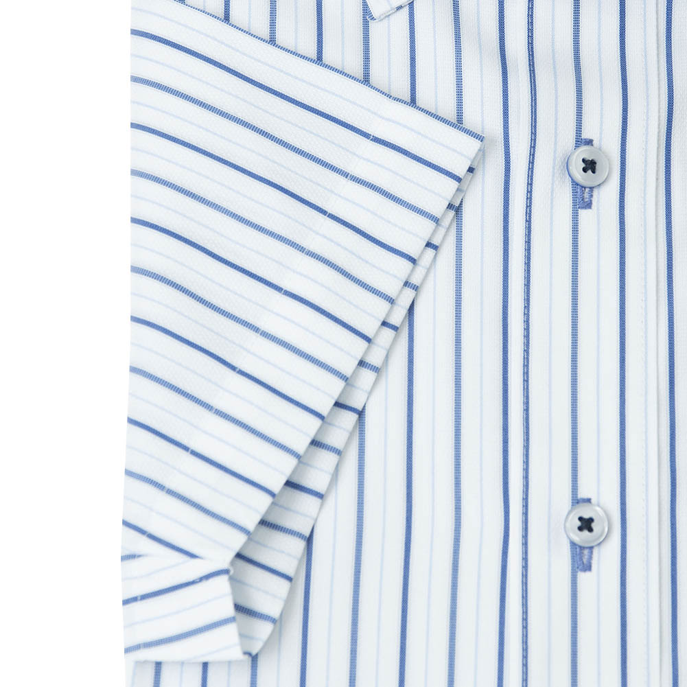 ワイシャツ 半袖 形態安定 ブルー ストライプ 青 ボタンダウン スリム 細身 シャツハウス メンズ ドレスシャツ SH_2401FS SH2405ft｜ss1946｜04