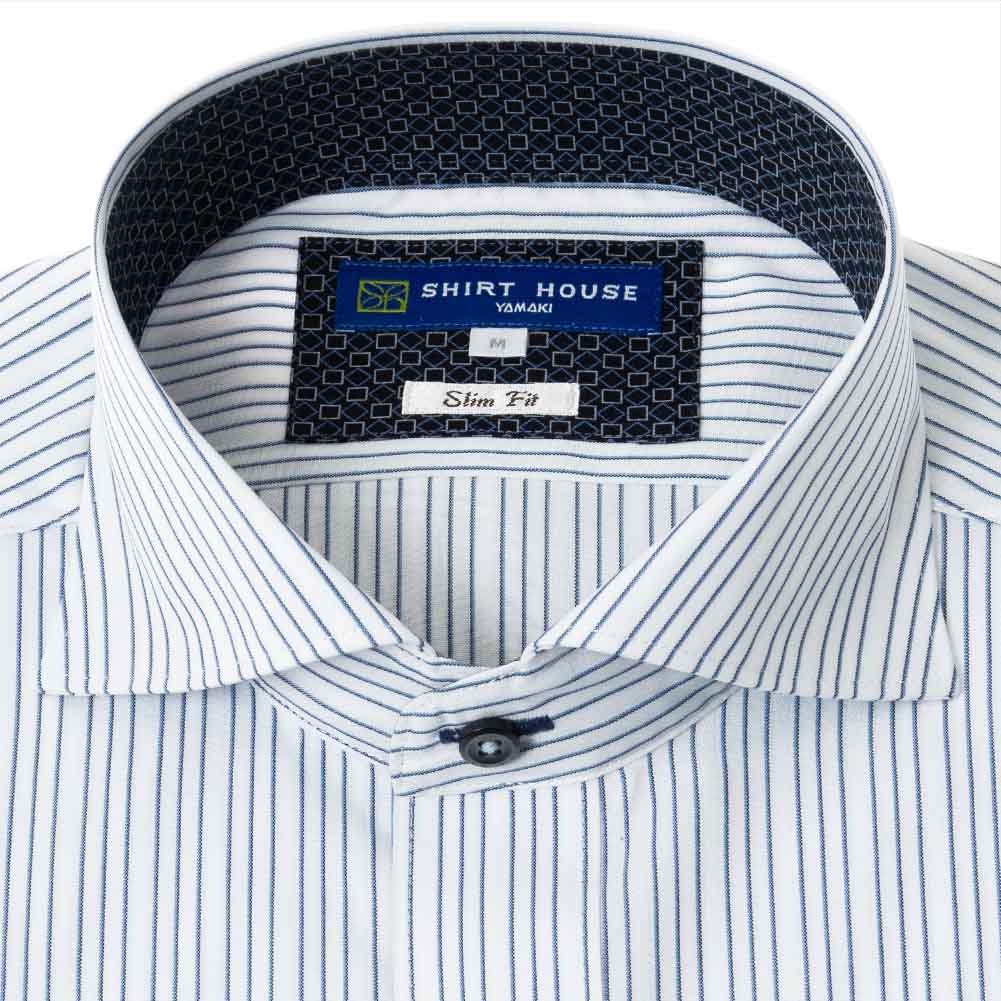 ワイシャツ 半袖 形態安定 ブルー ストライプ カッタウェイ スリム 細身 シャツハウス メンズ ドレスシャツ｜ss1946｜02