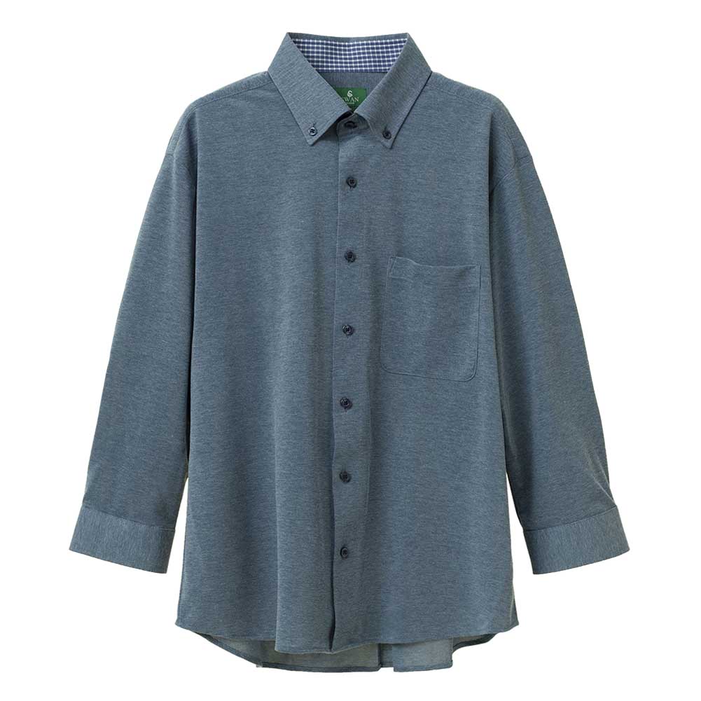 ワイシャツ ニット ニットシャツ 七分袖 イージーケア ネイビー 紺色 ボタンダウン　レギュラーフィット シャツハウス メンズ SH_2401FS SH2405ft｜ss1946