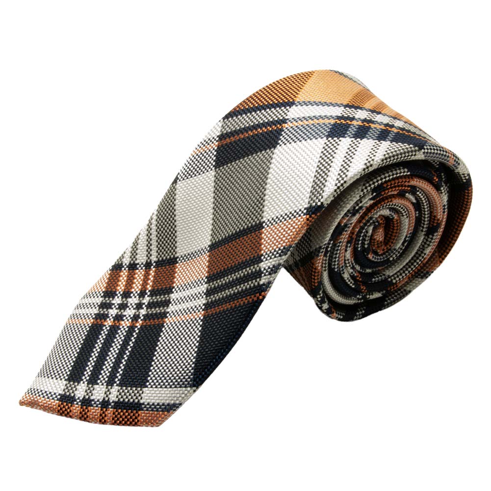 美品　ブリオーニ　ネクタイ　茶色・白・オレンジ　シルクジャガード　厚手 SHIRT HOUSE ネクタイ シルク100％ 8センチ オレンジ ネイビー 白