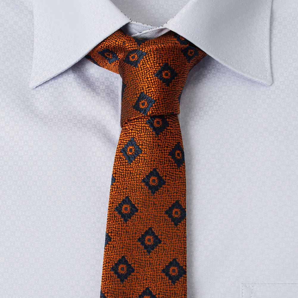 SHIRT HOUSE ネクタイ シルク 7センチ 7CM メール便 オレンジ 小紋柄
