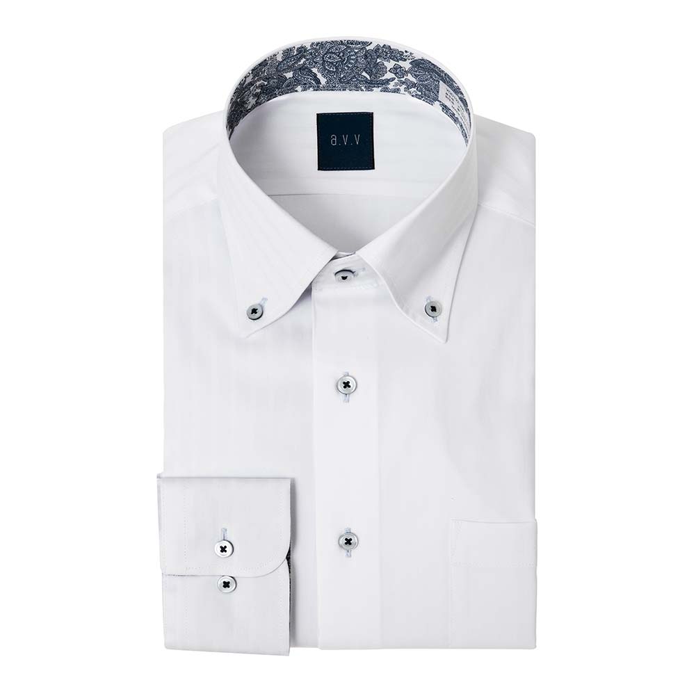 ワイシャツ メンズ 長袖 形態安定 ワイシャツ  Yシャツ ボタンダウン  白 ホワイト ドビー avv｜ss1946