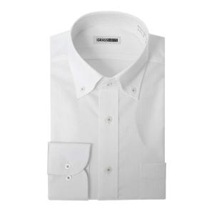 長袖 形態安定 メンズ ワイシャツ カッターシャツ ビジネスシャツ ボタンダウン 白 ホワイト ドビ...