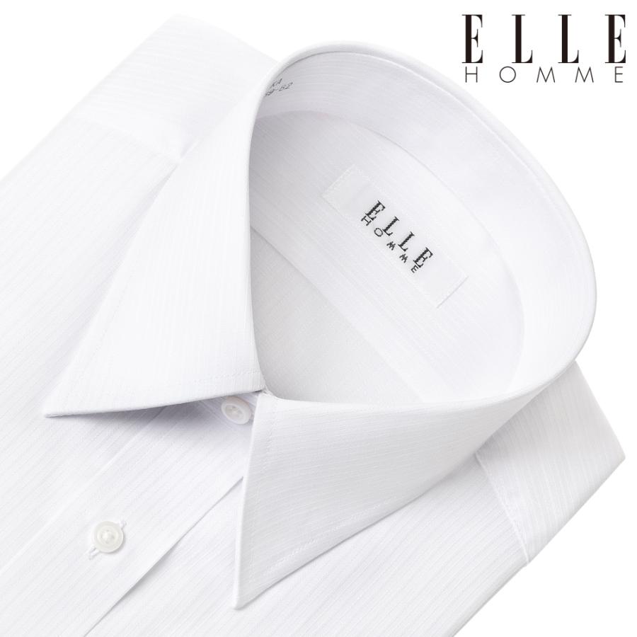ELLE HOMME 長袖 ワイシャツ メンズ 形態安定加工  ゆったり 白ドビーストライプ レギュラーカラー 綿 ポリエステル｜ss1946｜02
