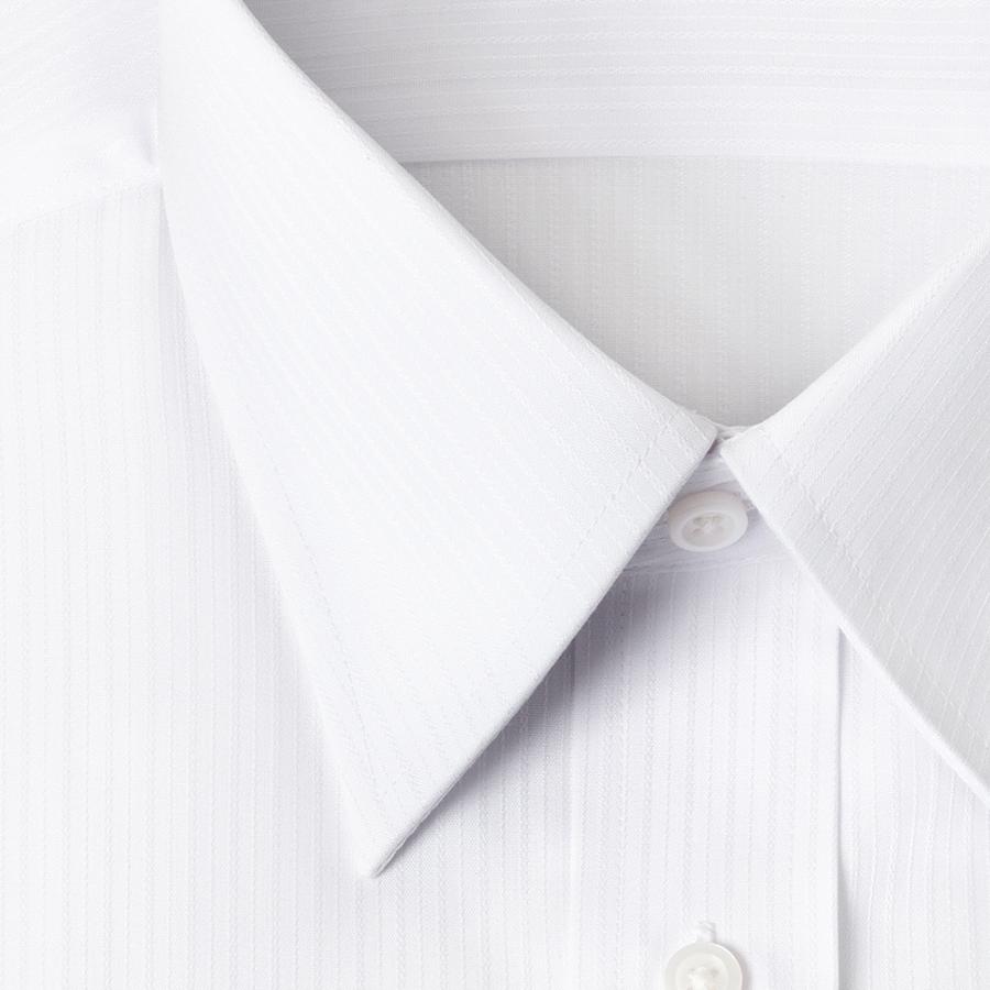 ELLE HOMME 長袖 ワイシャツ メンズ 形態安定加工  ゆったり 白ドビーストライプ レギュラーカラー 綿 ポリエステル｜ss1946｜05