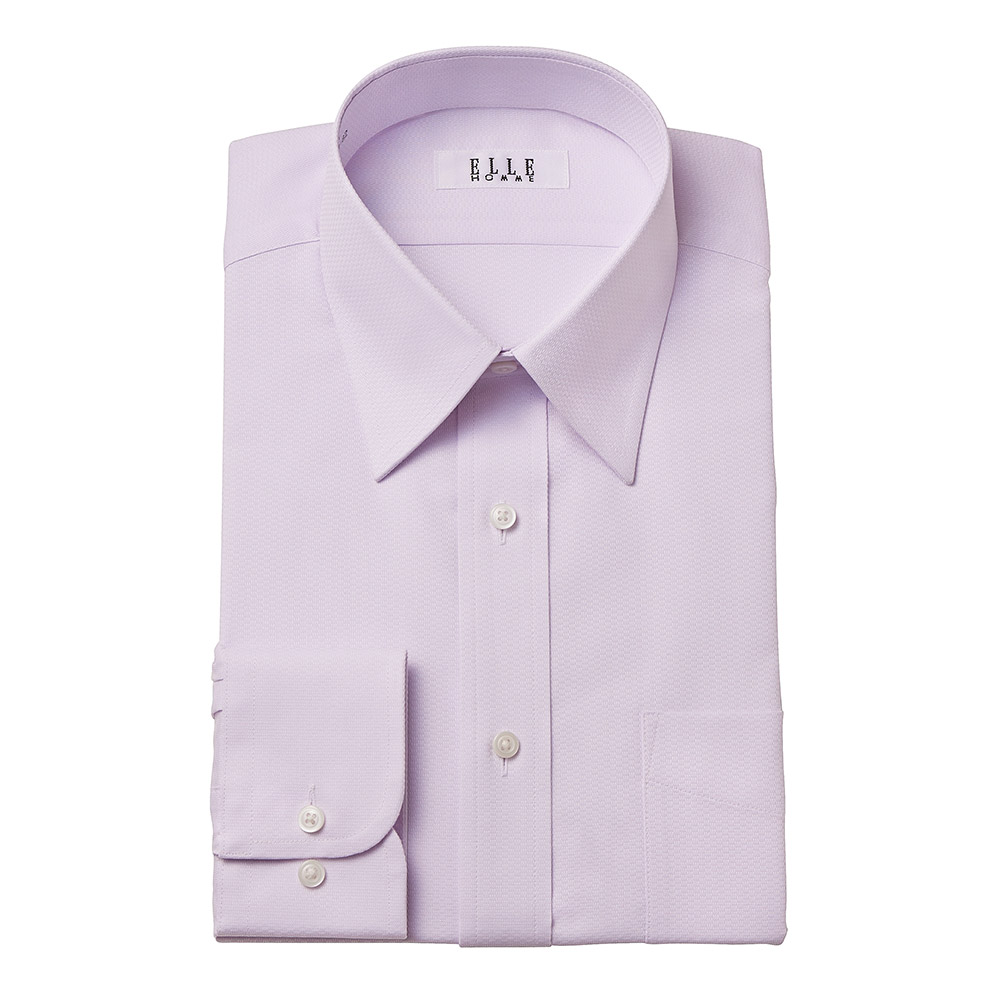 ELLE HOMME ワイシャツ メンズ 長袖 形態安定加工  ゆったり  ピンク ラベンダー ドビー レギュラーカラー｜ss1946