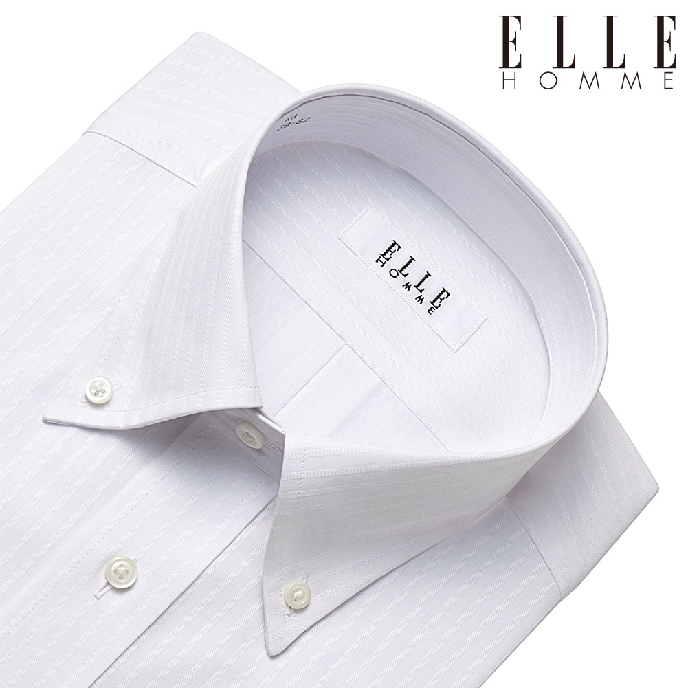 ELLE HOMME ワイシャツ メンズ 長袖 形態安定加工  ゆったり 白ドビー ホワイト ストライプ ボタンダウン｜ss1946｜02