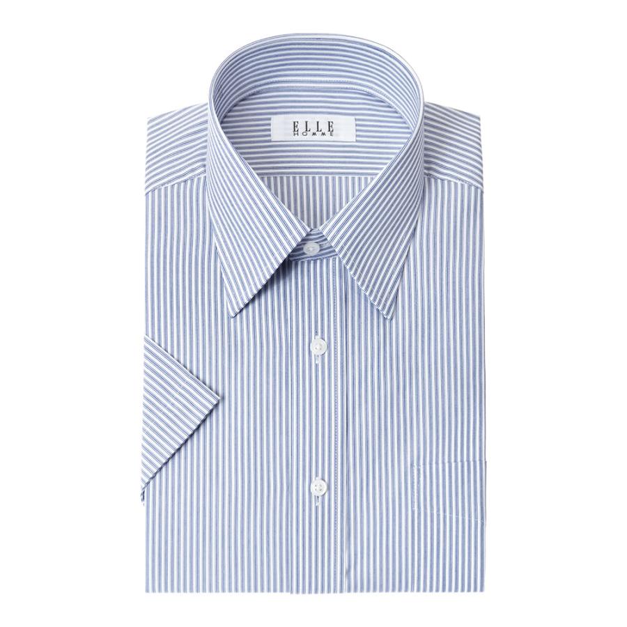 ELLE HOMME  COOLMAX 半袖 ワイシャツ メンズ 夏 形態安定 ゆったり  ストライプ レギュラーカラーシャツ 綿100％ CH_2401FS｜ss1946