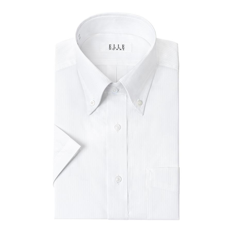 ELLE HOMME  COOLMAX 半袖 ワイシャツ メンズ 夏 形態安定 ゆったり 白ドビー ストライプ レギュラーカラーシ CH_2401FS｜ss1946