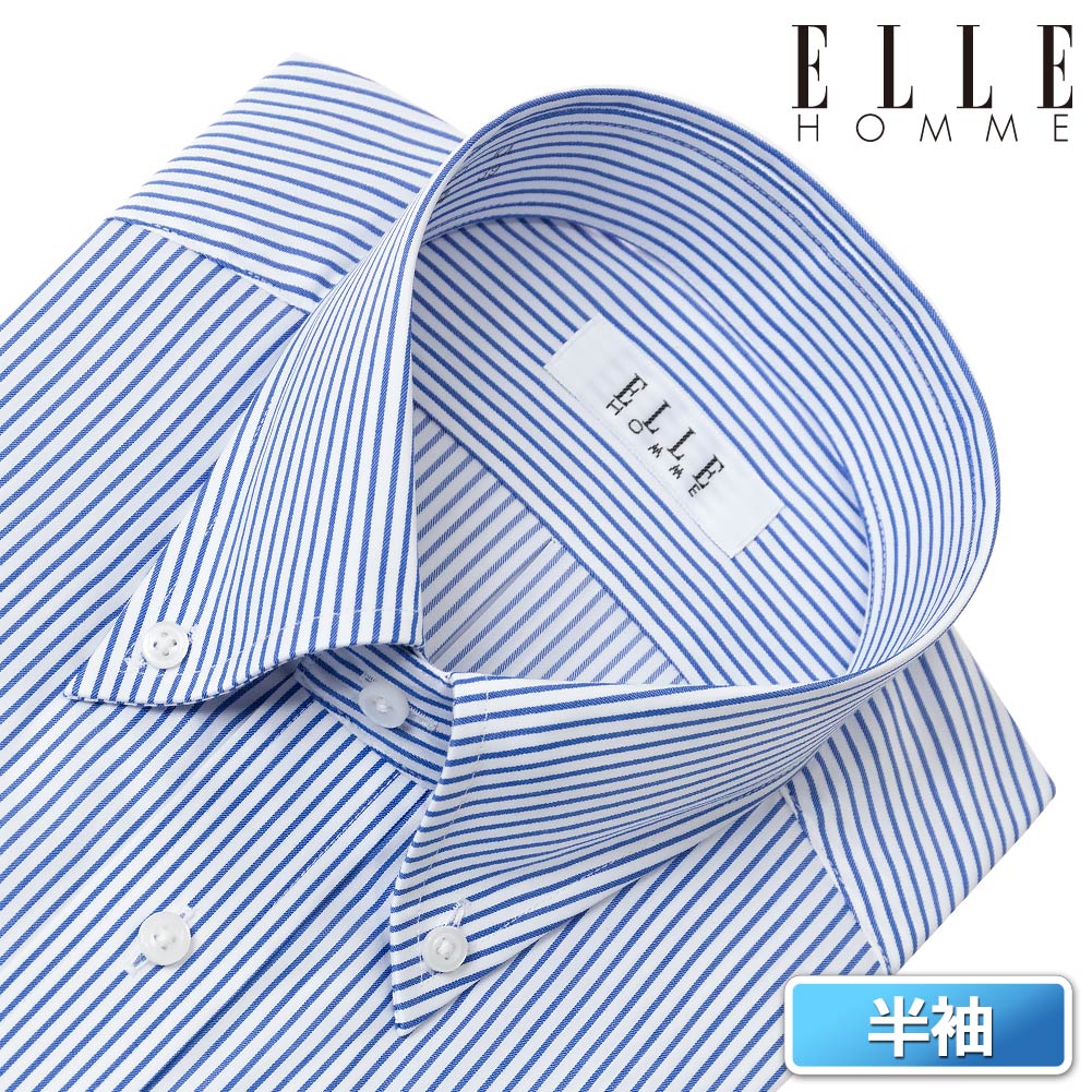 ELLE HOMME  COOLMAX 半袖 ワイシャツ メンズ 夏 形態安定 ゆったり  ストライプ ボタンダウン シャツ 綿100％ CH_2401FS｜ss1946｜06