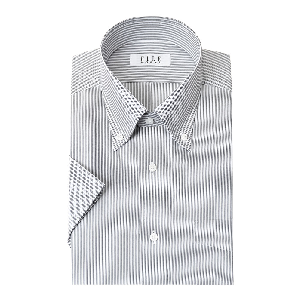 ELLE HOMME  COOLMAX 半袖 ワイシャツ メンズ 夏 形態安定 ゆったり  ストライプ ボタンダウン シャツ 綿100％ CH_2401FS｜ss1946