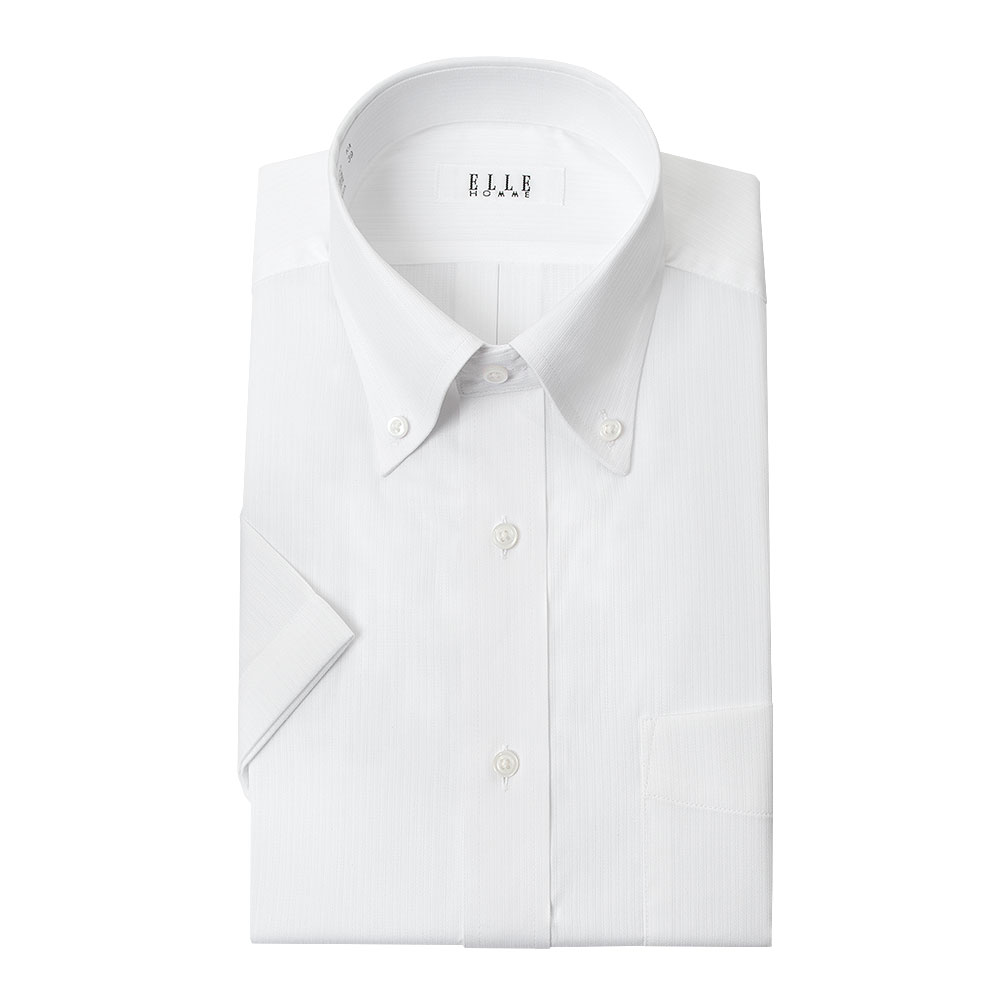 ELLE HOMME 半袖 ワイシャツ メンズ 夏 形態安定 涼感素材 白 ホワイト ドビー ボタンダウン |綿 ポリエステル テ｜ss1946