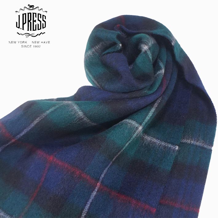 【新品】J.PRESS マフラー　リバーシブル　柄グレー　タグ付 J.PRESS（J.プレス） マフラー リバーシブルカシミヤ チェックマフラー