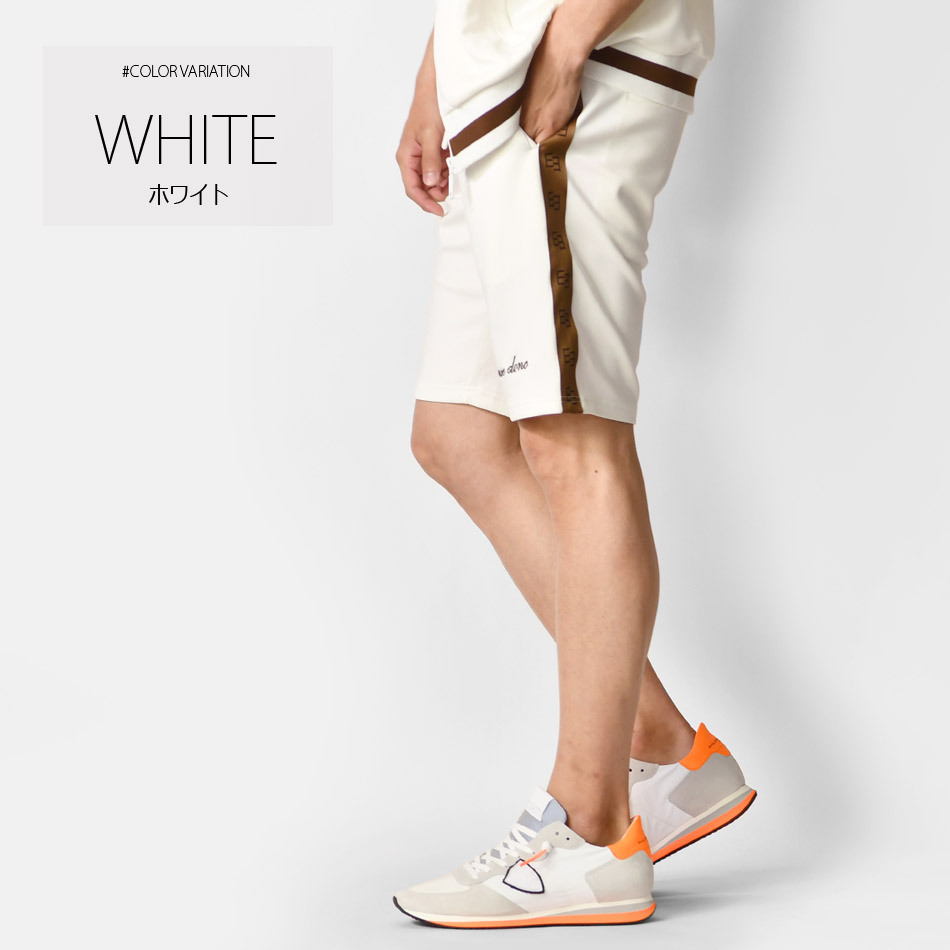 ハーフパンツ メンズ ショートパンツ 膝丈 膝上丈 サイドライン ビター系 オラオラ系 サーフ系 刺繍 白 黒 ホワイト ブラック M L XL | EVOLUTION | 01