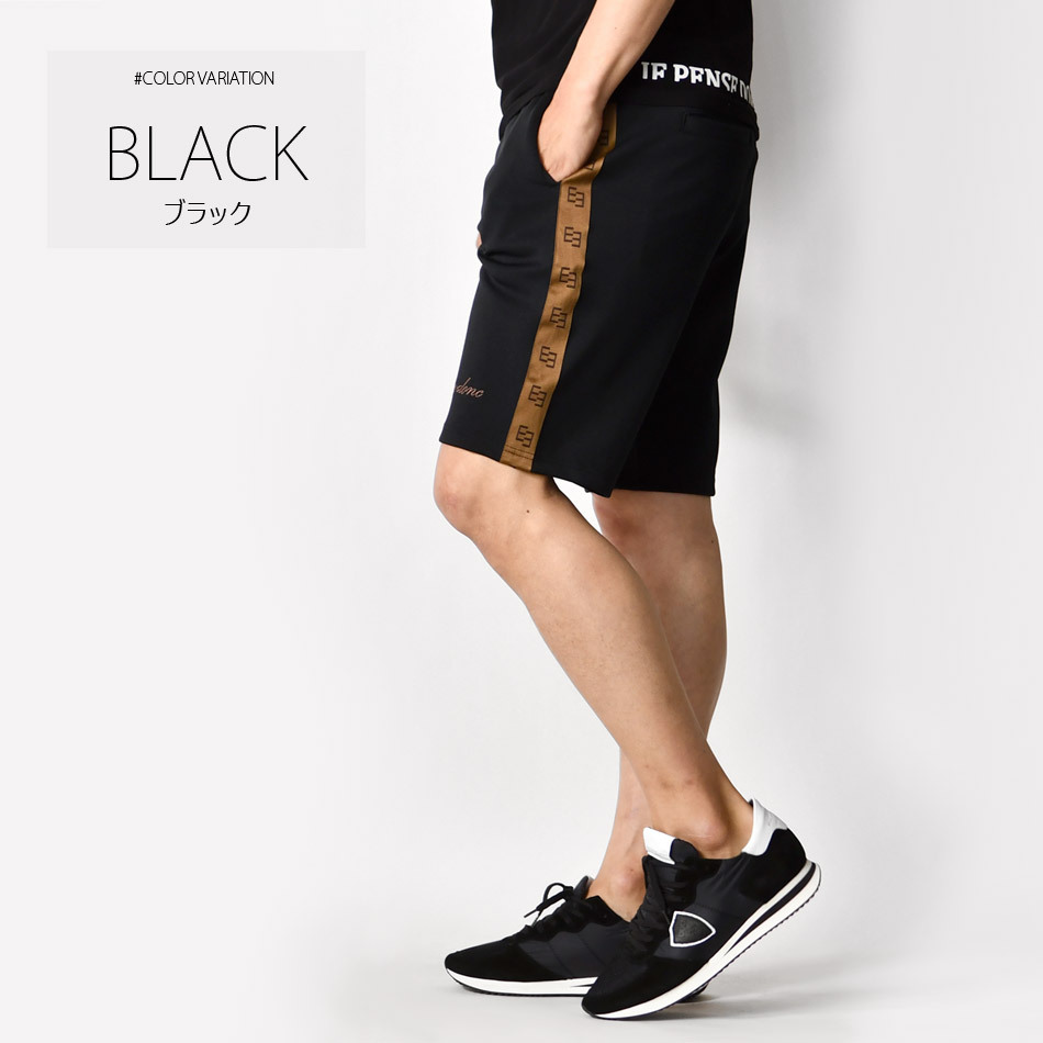 ハーフパンツ メンズ ショートパンツ 膝丈 膝上丈 サイドライン ビター系 オラオラ系 サーフ系 刺繍 白 黒 ホワイト ブラック M L XL | EVOLUTION | 02