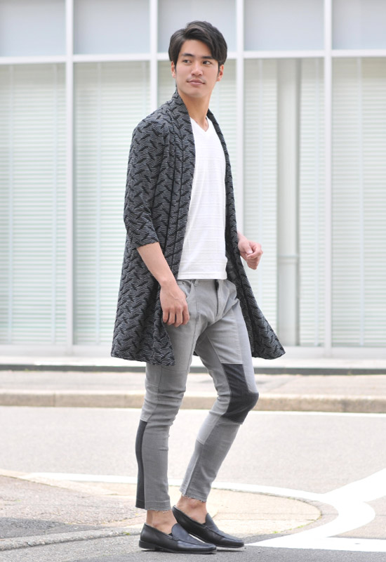 サマー カーディガン メンズ サマーニット ロングカーディガン 薄手 7分袖 半袖 ロング丈 総柄 春夏秋 グレー ブラック レッド 赤 黒 M L XL 21138 | EVOLUTION | 08