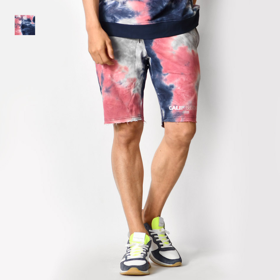 ハーフパンツ メンズ ショートパンツ ハーパン タイダイ染め 膝丈 膝上丈 ストリート サーフ ビター 韓国ファッション ピンク イエロー ネイビー M L XL LL 2L | EVOLUTION