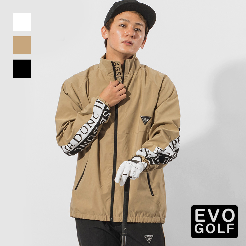ナイロンダブルライントラックジャケット メンズ ロゴ ゴルフ アウトドア ストリート 白 黒 ホワイト ベージュ ブラック M L XL | EVOLUTION | 02