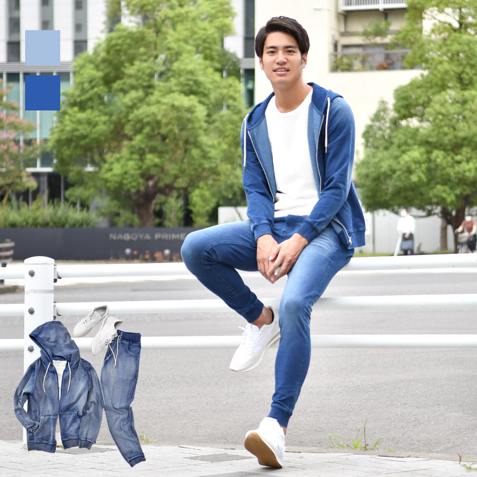 ジョガーパンツ ブルー XL 韓国 メンズ ジーパン ストリート ストレッチ