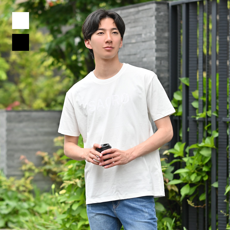tシャツ メンズ 半袖 ロゴ 白 黒 M L XL 3L 大きいサイズ クルーネック ホワイト ブラック カットソー Sacro サークロ | sacro
