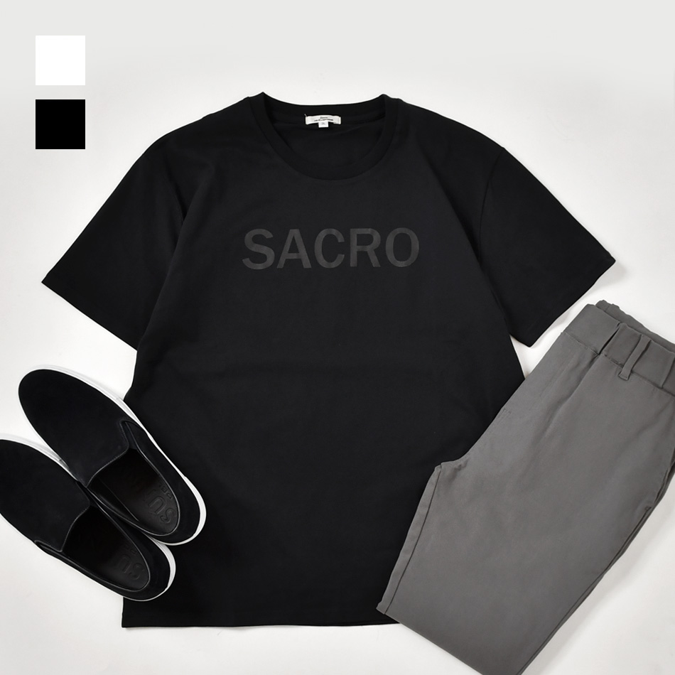 tシャツ メンズ 半袖 ロゴ 白 黒 M L XL 3L 大きいサイズ クルーネック ホワイト ブラック カットソー Sacro サークロ｜sshk