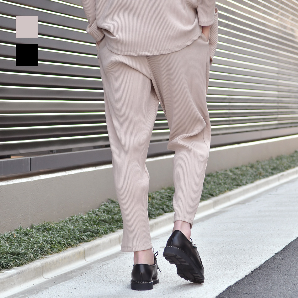 イージーパンツ メンズ セットアップ(別売) プリーツ ストレッチ入り 春秋冬 ビター系 韓国ファッション 部屋着 ルームウエア 黒 グレージュ ブラック M L XL | EVOLUTION