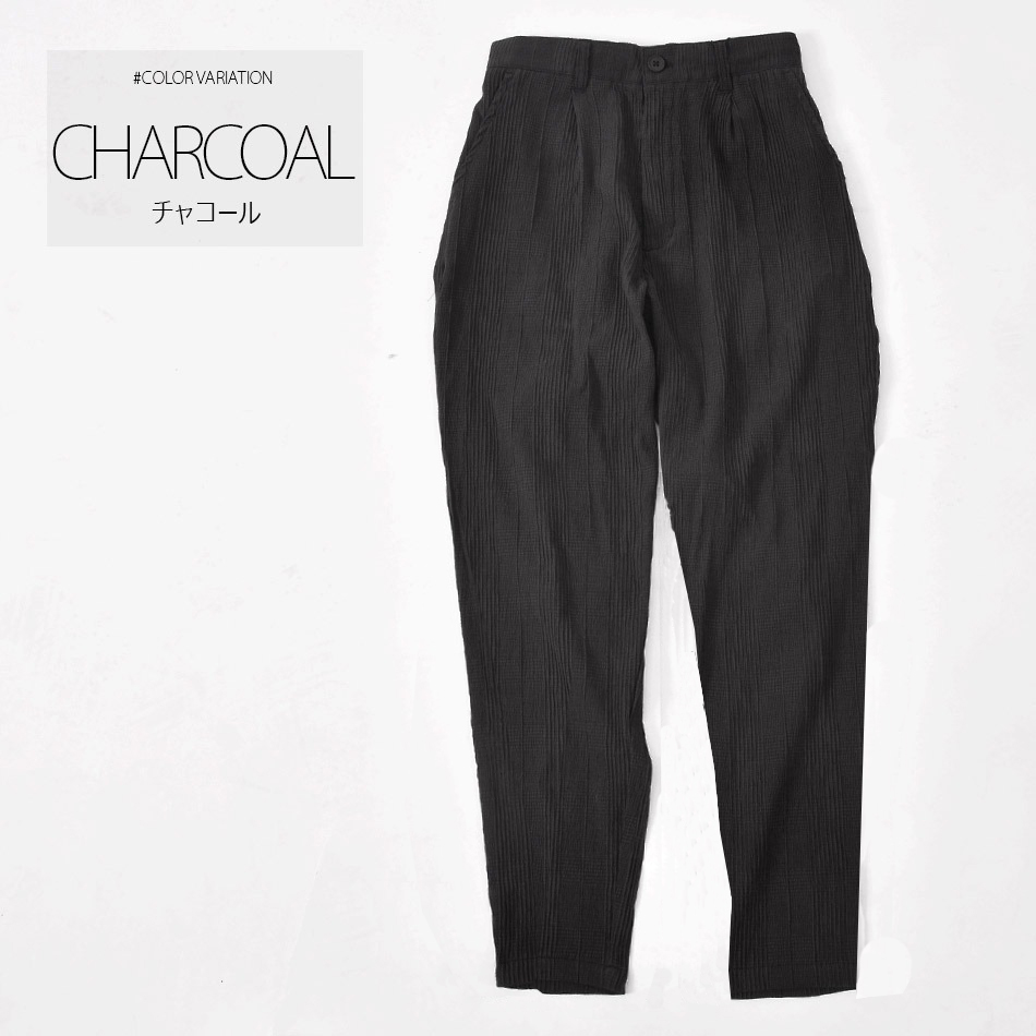 テーパードパンツ メンズ イージーパンツ ストレッチ 1タック 春夏秋 軽い 涼しい 楊柳 モード 韓国ファッション 黒 グレー カーキ チャコール ブラック M L | EVOLUTION | 03
